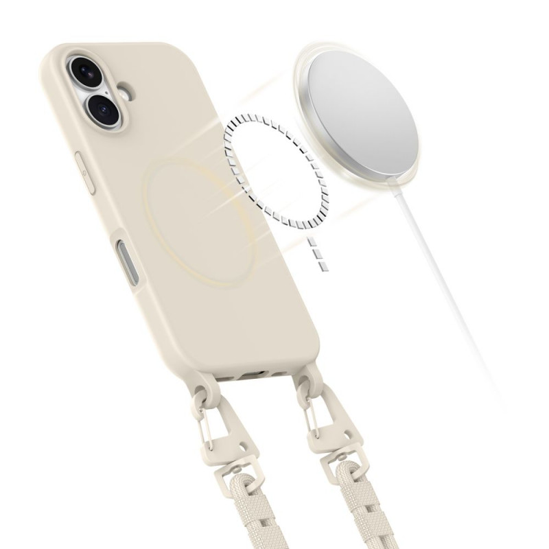 Tech-Protect MagNecklace MagSafe dėklas su dirželiu, skirtas Apple iPhone 16, smėlio spalvos