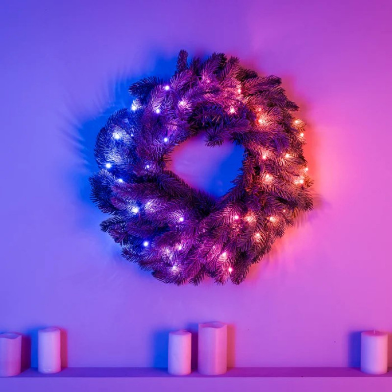 Twinkly iš anksto apšviestas vainikas 50 RGB LED, žalia viela, C tipo kištukas, 60 cm
