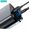 USAMS PB59 US-CD165 nešiojamasis akumuliatorius 30000 mAh, 65 W, 2x QC3.0 + PD, juodas, su USB-C į USB-C kabeliu