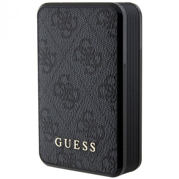 Guess GUPB10DP4GEGK nešiojamasis įkroviklis 10000 mAh, 18 W, 4G Leather Metal Logo, juodas