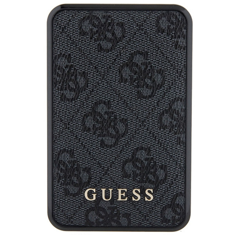 Guess GUPB10DP4GEGK nešiojamasis įkroviklis 10000 mAh, 18 W, 4G Leather Metal Logo, juodas