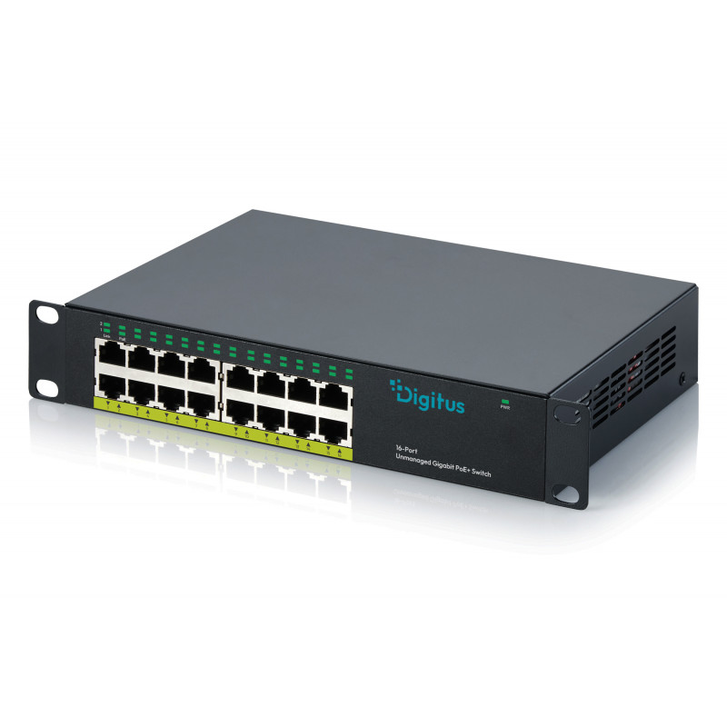 DIGITUS DN-95334 10 Gigabit 16 prievadų nevaldomas PoE+ komutatorius (120 W)