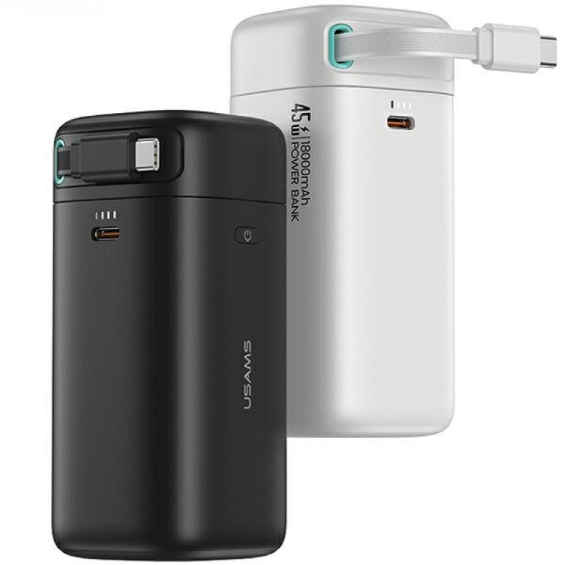 USAMS US-CD216 XMF Series nešiojamasis įkroviklis 18000 mAh, PD 45W greitasis įkrovimas, su USB-C kabeliu, juodas