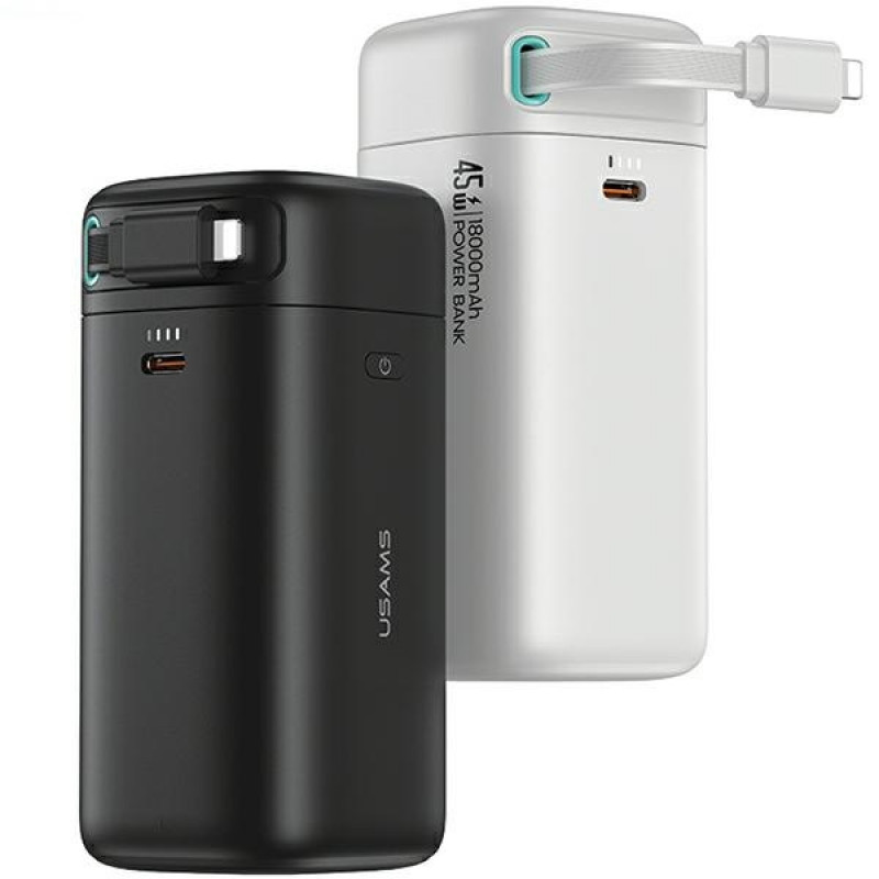 USAMS US-CD217 XMF Series nešiojamasis įkroviklis 18000 mAh, PD 45W greitasis įkrovimas, su Lightning kabeliu, juodas