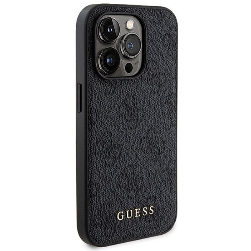Guess GUBPM5P14L4GEMGK Apple iPhone 14 Pro kietasis dėklas + 5000 mAh MagSafe nešiojamasis įkroviklis, 4G Metal Logo, juodas