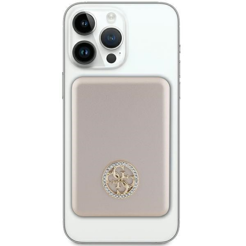 Guess GUPBM5AL4DMD 4G Strassed Metal Logo MagSafe indukcinis maitinimo blokas 5000 mAh, 15W, auksinis