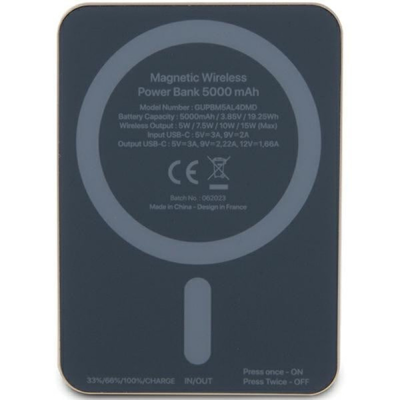 Guess GUPBM5AL4DMD 4G Strassed Metal Logo MagSafe indukcinis maitinimo blokas 5000 mAh, 15W, auksinis