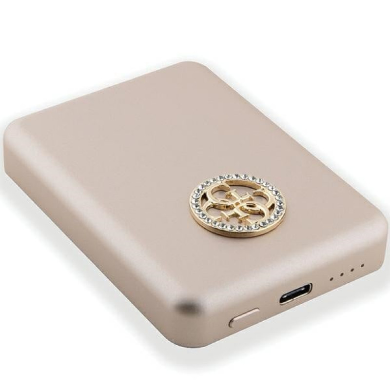 Guess GUPBM5AL4DMD 4G Strassed Metal Logo MagSafe indukcinis maitinimo blokas 5000 mAh, 15W, auksinis