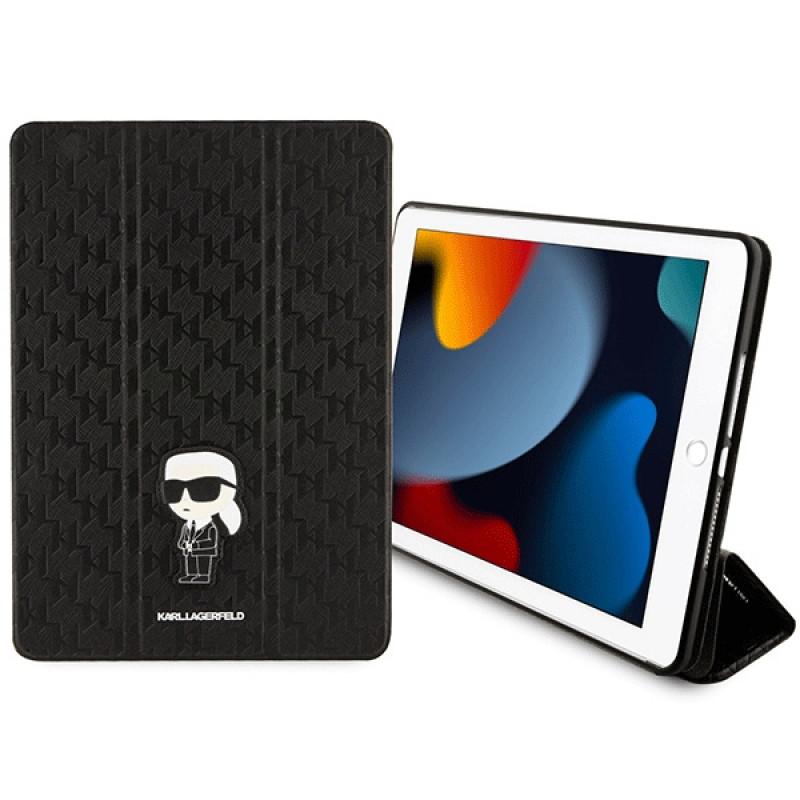 Karl Lagerfeld KLFC10SAKHPKK Saffiano Monogram Ikonik dėklas-knyga, skirtas Apple iPad 10.2 (7, 8, 9 kartos), juodas
