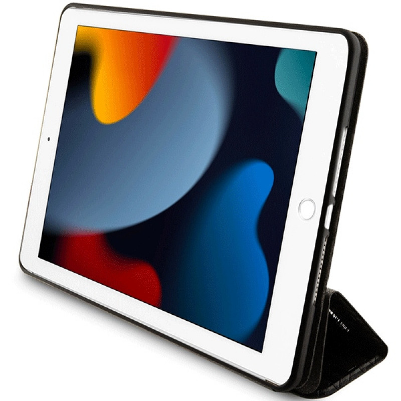 Karl Lagerfeld KLFC10SAKHPKK Saffiano Monogram Ikonik dėklas-knyga, skirtas Apple iPad 10.2 (7, 8, 9 kartos), juodas