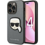 Karl Lagerfeld KLHCP14XSAPKHG kietasis dėklas, skirtas Apple iPhone 14 Pro Max, Saffiano Karl's Head Patch, sidabrinis