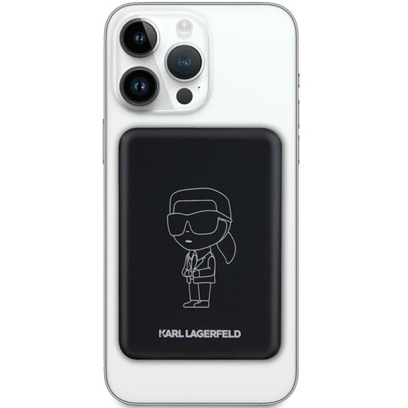 Karl Lagerfeld KLPBM5KIOTTGK indukcinis išorinis akumuliatorius 5000 mAh 15W, Outline Ikonik, MagSafe, juodas