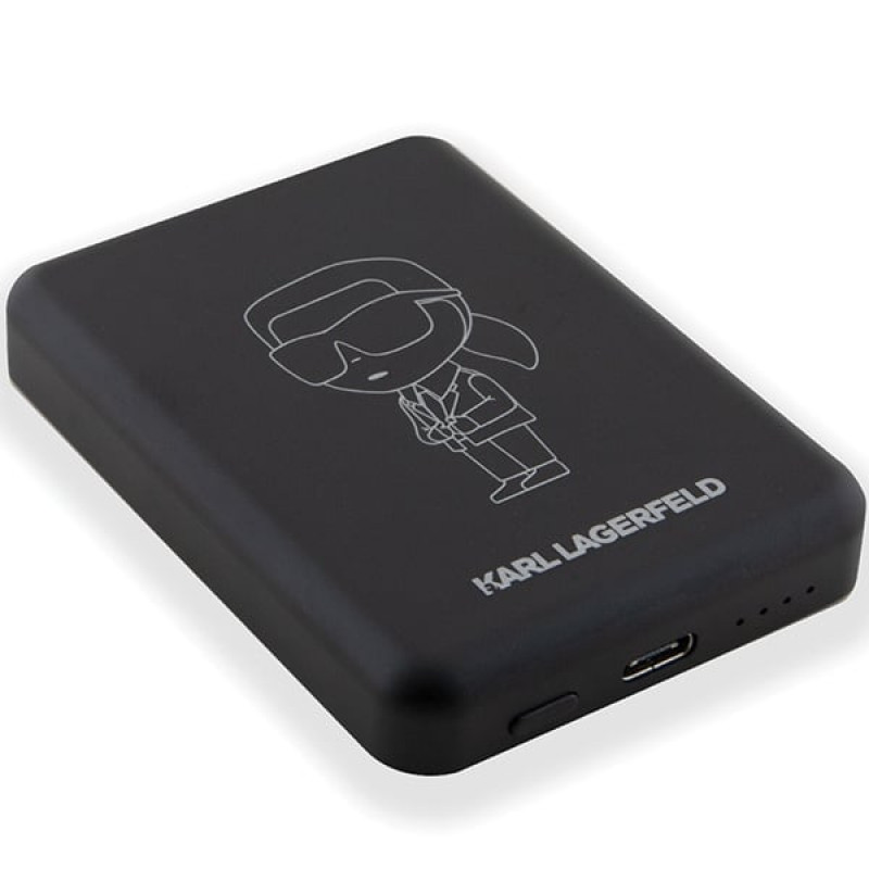 Karl Lagerfeld KLPBM5KIOTTGK indukcinis išorinis akumuliatorius 5000 mAh 15W, Outline Ikonik, MagSafe, juodas