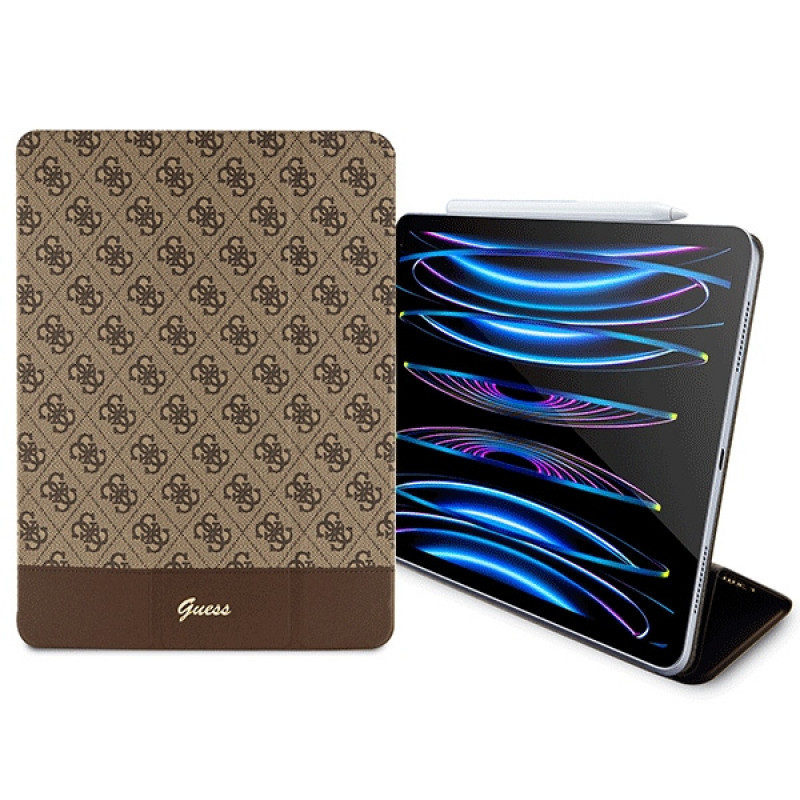 Guess GUFCP12PS4SGW dėklas skirtas Apple iPad Pro 12.9 (2020/2021/2022, 4/5/6 kartos), 4G Stripe Allover, rudas