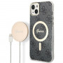 Guess GUBPP14SH4EACSK kietasis dėklas su belaidžiu įkrovikliu Apple iPhone 14, 4G Print, MagSafe, juodas