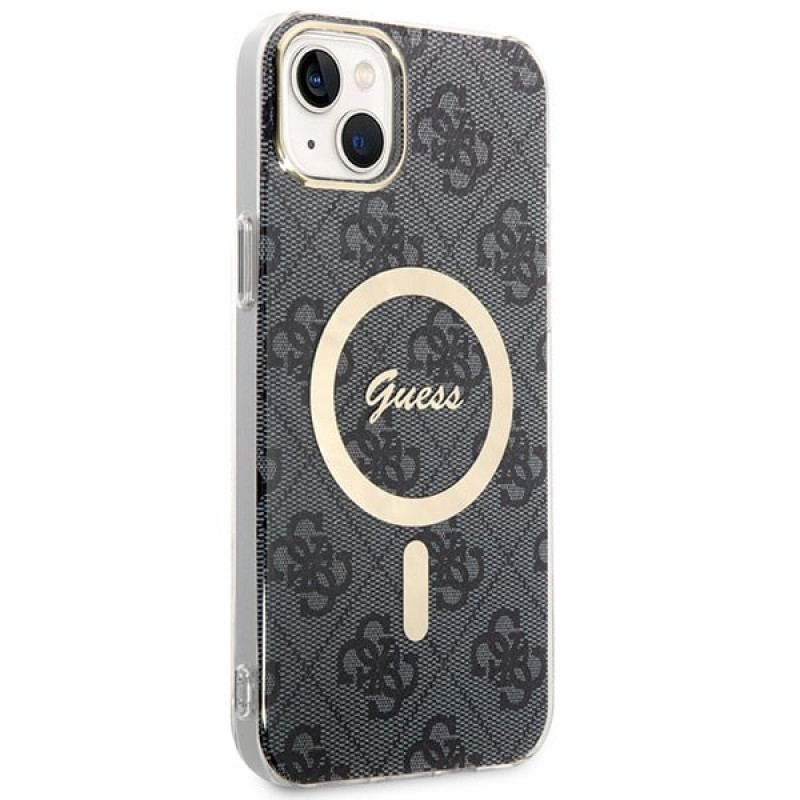 Guess GUBPP14SH4EACSK kietasis dėklas su belaidžiu įkrovikliu Apple iPhone 14, 4G Print, MagSafe, juodas