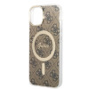 Guess GUBPP14SH4EACSW kietas dėklas Apple iPhone 14 + belaidis įkroviklis, 4G Print, MagSafe, rudas