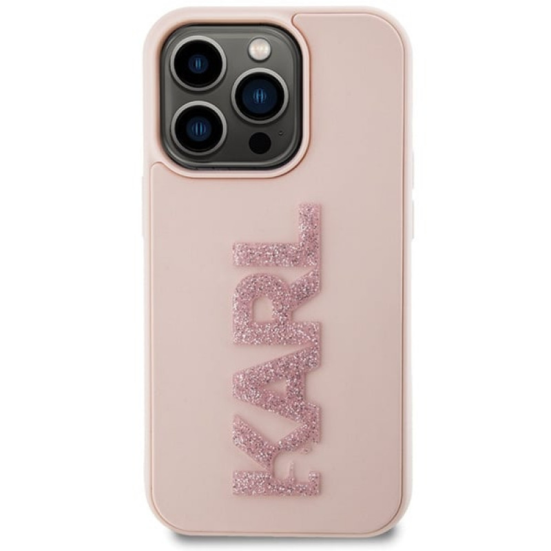 Karl Lagerfeld KLHCP15X3DMBKCP kietas dėklas Apple iPhone 15 Pro Max, 3D Rubber Glitter Logo, rožinis
