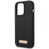 Guess GUHMP14XSBPLK Apple iPhone 14 Pro Max kietasis dėklas, Silicone Logo Plate MagSafe, juodas
