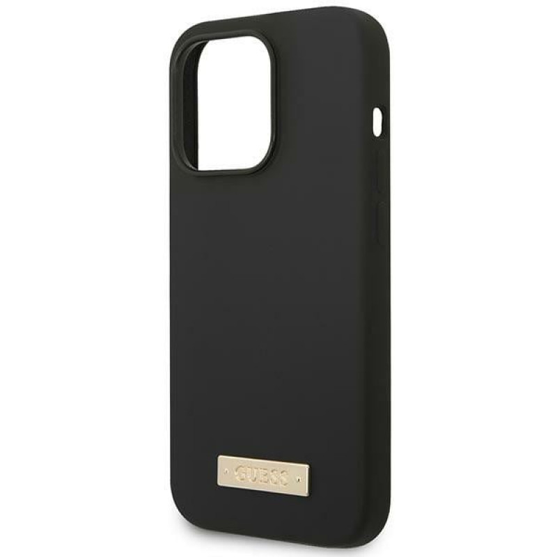 Guess GUHMP14XSBPLK Apple iPhone 14 Pro Max kietasis dėklas, Silicone Logo Plate MagSafe, juodas