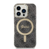 Guess GUBPP14XH4EACSK dėklas + belaidis įkroviklis Apple iPhone 14 Pro Max juodas kietasis dėklas, 4G Print, MagSafe