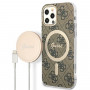Guess GUBPP12MH4EACSW dėklas + belaidis įkroviklis Apple iPhone 12 / iPhone 12 Pro, rudas, kietasis dėklas, 4G Print, MagSafe