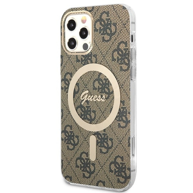 Guess GUBPP12MH4EACSW dėklas + belaidis įkroviklis Apple iPhone 12 / iPhone 12 Pro, rudas, kietasis dėklas, 4G Print, MagSafe