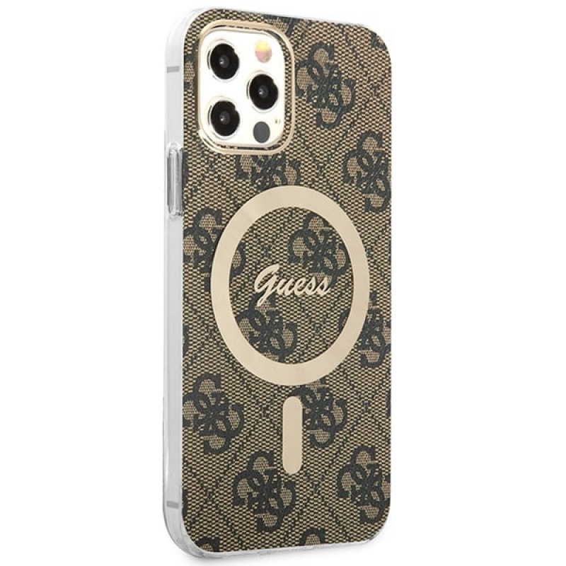 Guess GUBPP12MH4EACSW dėklas + belaidis įkroviklis Apple iPhone 12 / iPhone 12 Pro, rudas, kietasis dėklas, 4G Print, MagSafe