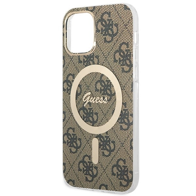 Guess GUBPP12MH4EACSW dėklas + belaidis įkroviklis Apple iPhone 12 / iPhone 12 Pro, rudas, kietasis dėklas, 4G Print, MagSafe
