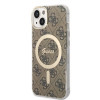 Guess GUBPP14MH4EACSW dėklas + belaidis įkroviklis Apple iPhone 14 Plus / iPhone 15 Plus rudas kietasis dėklas, 4G Print, MagSafe
