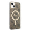 Guess GUBPP14MH4EACSW dėklas + belaidis įkroviklis Apple iPhone 14 Plus / iPhone 15 Plus rudas kietasis dėklas, 4G Print, MagSafe