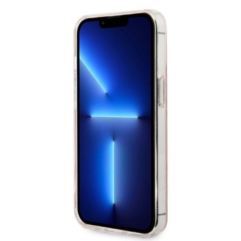 Guess GUBPP13LH4EACSP dėklas + belaidis įkroviklis Apple iPhone 13 Pro rožinis kietasis dėklas, 4G Print, MagSafe