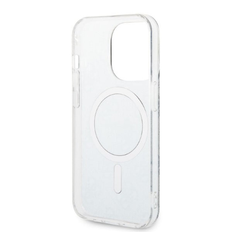Guess GUBPP14XH4EACSB dėklas + belaidis įkroviklis Apple iPhone 14 Pro Max mėlynas kietasis dėklas, 4G Print, MagSafe