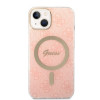 Guess GUBPP14MH4EACSP Dėklas + belaidis įkroviklis Apple iPhone 14 Plus / iPhone 15 Plus rausvas kietasis dėklas, 4G Print, MagSafe