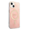Guess GUBPP14MH4EACSP Dėklas + belaidis įkroviklis Apple iPhone 14 Plus / iPhone 15 Plus rausvas kietasis dėklas, 4G Print, MagSafe