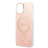 Guess GUBPP14MH4EACSP Dėklas + belaidis įkroviklis Apple iPhone 14 Plus / iPhone 15 Plus rausvas kietasis dėklas, 4G Print, MagSafe