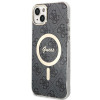Guess GUBPP14MH4EACSK dėklas + belaidis įkroviklis Apple iPhone 14 Plus / iPhone 15 Plus juodas kietasis dėklas, 4G Print, MagSafe