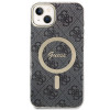 Guess GUBPP14MH4EACSK dėklas + belaidis įkroviklis Apple iPhone 14 Plus / iPhone 15 Plus juodas kietasis dėklas, 4G Print, MagSafe