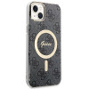 Guess GUBPP14MH4EACSK dėklas + belaidis įkroviklis Apple iPhone 14 Plus / iPhone 15 Plus juodas kietasis dėklas, 4G Print, MagSafe