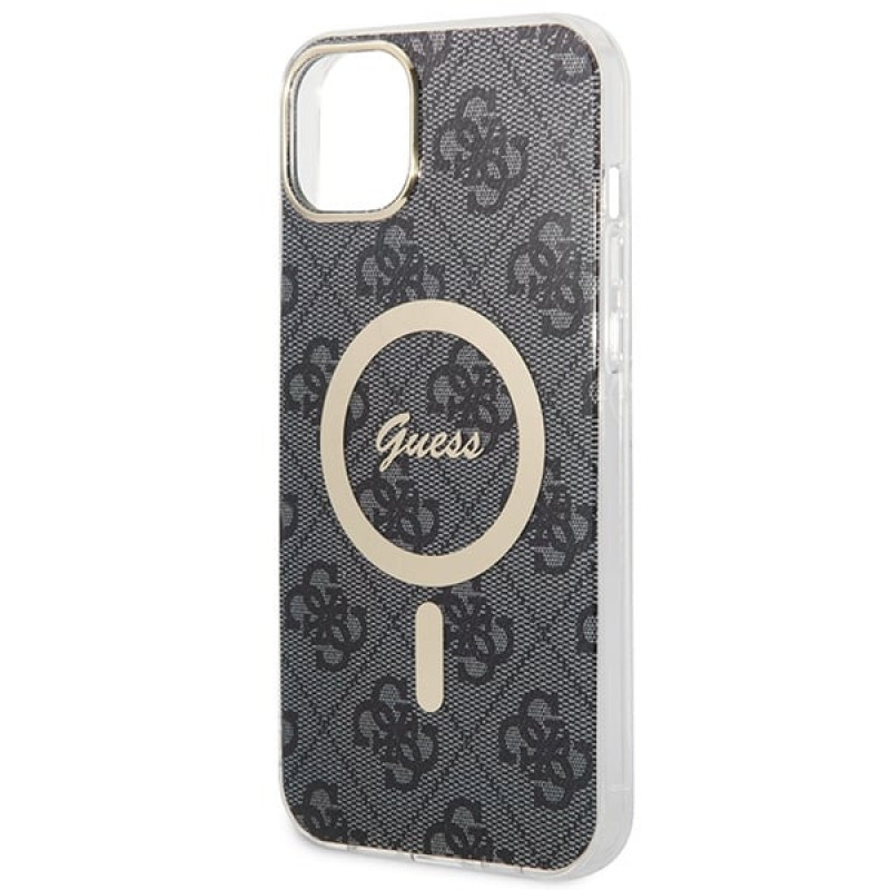 Guess GUBPP14MH4EACSK dėklas + belaidis įkroviklis Apple iPhone 14 Plus / iPhone 15 Plus juodas kietasis dėklas, 4G Print, MagSafe