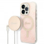 Guess GUBPP14LH4EACSP dėklas + belaidis įkroviklis Apple iPhone 14 Pro rausvas kietasis dėklas, 4G Print, MagSafe