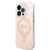 Guess GUBPP14LH4EACSP dėklas + belaidis įkroviklis Apple iPhone 14 Pro rausvas kietasis dėklas, 4G Print, MagSafe