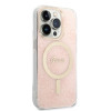 Guess GUBPP14LH4EACSP dėklas + belaidis įkroviklis Apple iPhone 14 Pro rausvas kietasis dėklas, 4G Print, MagSafe