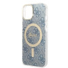 Guess GUBPP14MH4EACSB dėklas + belaidis įkroviklis Apple iPhone 14 Plus / iPhone 15 Plus mėlynas kietas dėklas, 4G Print, MagSafe