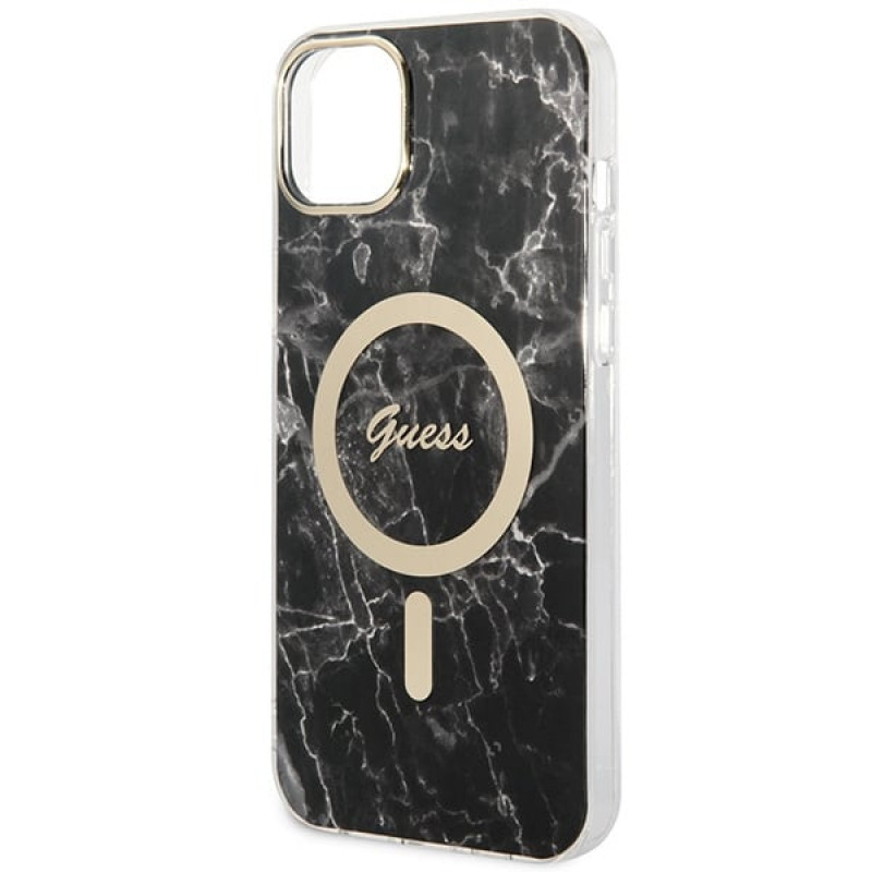 Guess GUBPP14MHMEACSK dėklas + belaidis įkroviklis Apple iPhone 14 Plus / iPhone 15 Plus juodas kietasis dėklas, Marble, MagSafe