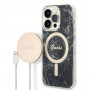 Guess GUBPP14XHMEACSK dėklas + belaidis įkroviklis Apple iPhone 14 Pro Max juodas kietasis dėklas, Marble, MagSafe