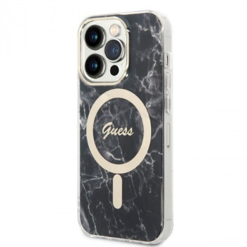 Guess GUBPP14XHMEACSK dėklas + belaidis įkroviklis Apple iPhone 14 Pro Max juodas kietasis dėklas, Marble, MagSafe
