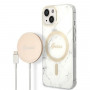 Guess GUBPP14MHMEACSH dėklas + belaidis įkroviklis Apple iPhone 14 Plus / iPhone 15 Plus baltas kietasis dėklas, Marble, MagSafe