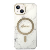 Guess GUBPP14MHMEACSH dėklas + belaidis įkroviklis Apple iPhone 14 Plus / iPhone 15 Plus baltas kietasis dėklas, Marble, MagSafe