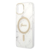 Guess GUBPP14MHMEACSH dėklas + belaidis įkroviklis Apple iPhone 14 Plus / iPhone 15 Plus baltas kietasis dėklas, Marble, MagSafe